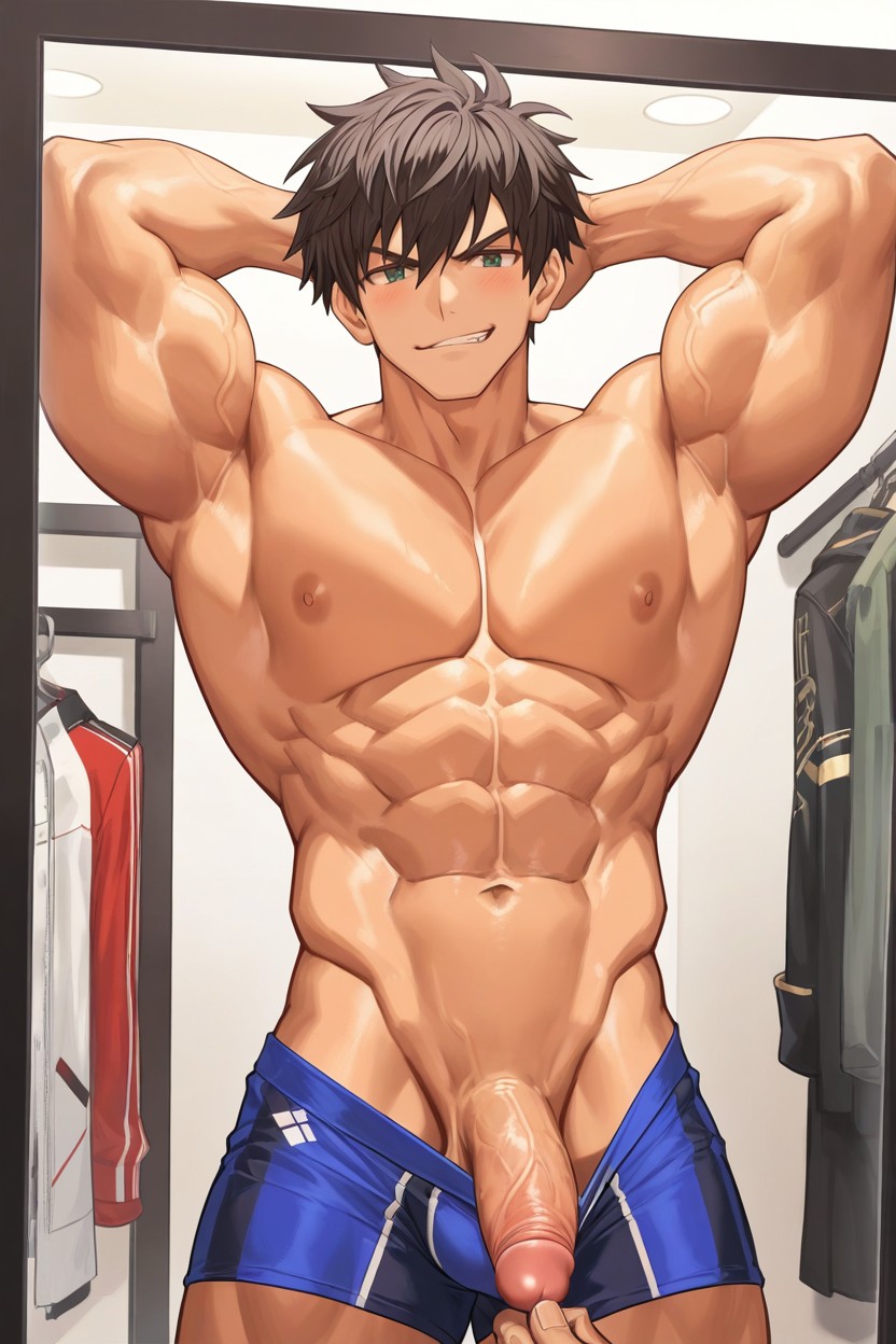 V-shaped, Contracting Muscles, Arms Up AI Gay Porn
