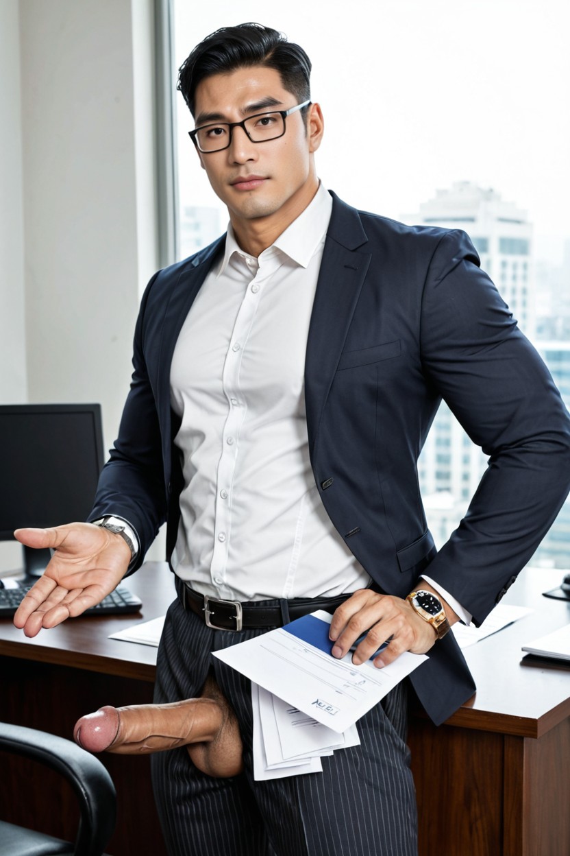 Pants Properly Worn, Dick Cm Long Cm, Office Shirt AI Gay Porn