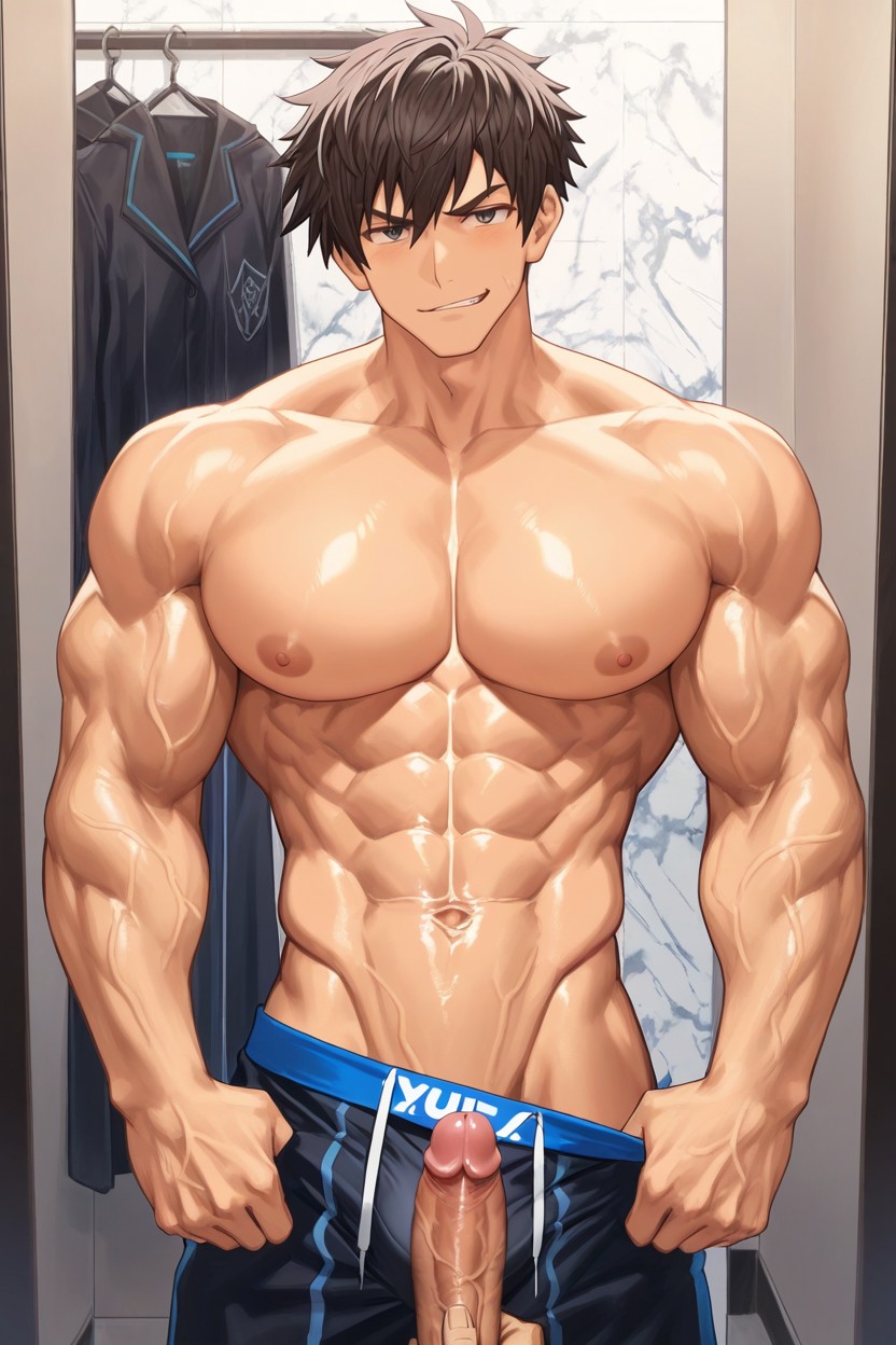 Nyuudles Art Style, Messy Hair, Contracting Muscles AI Gay Porn