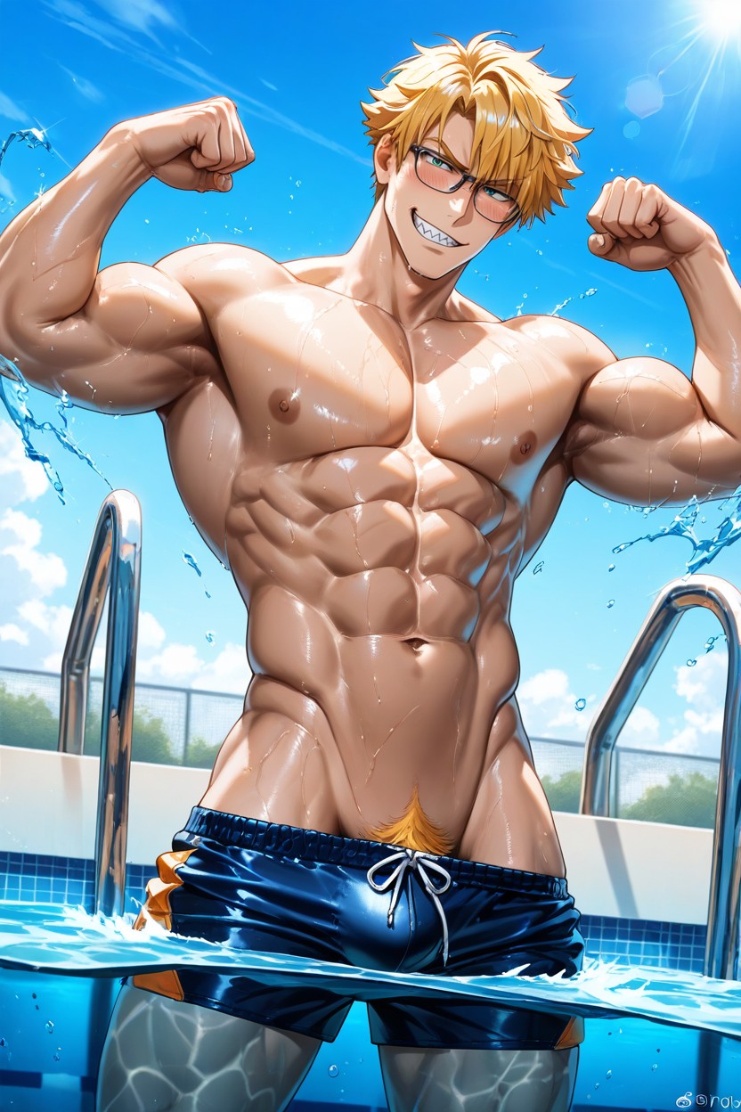Sharp Focus, Topless, Wearing Swimshorts AI同性戀黃片
