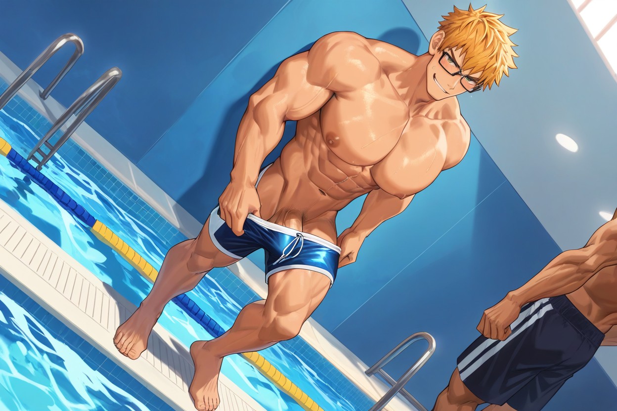 Strong V Line, Smallcircumference Waist, Pulling Swimshorts Down ゲイAIポルノ