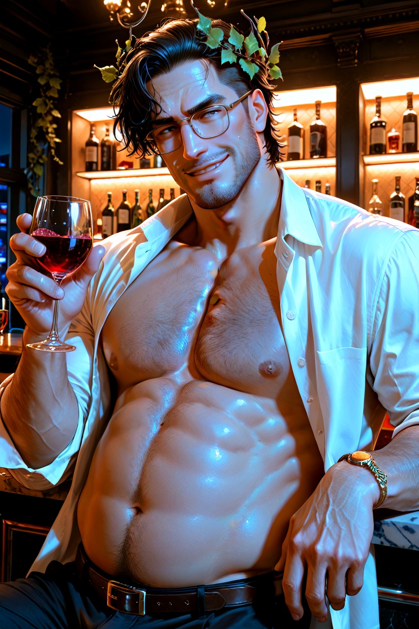 Very Curly Dark Hair, Bottles Of, Divine Aura AI Gay Porn
