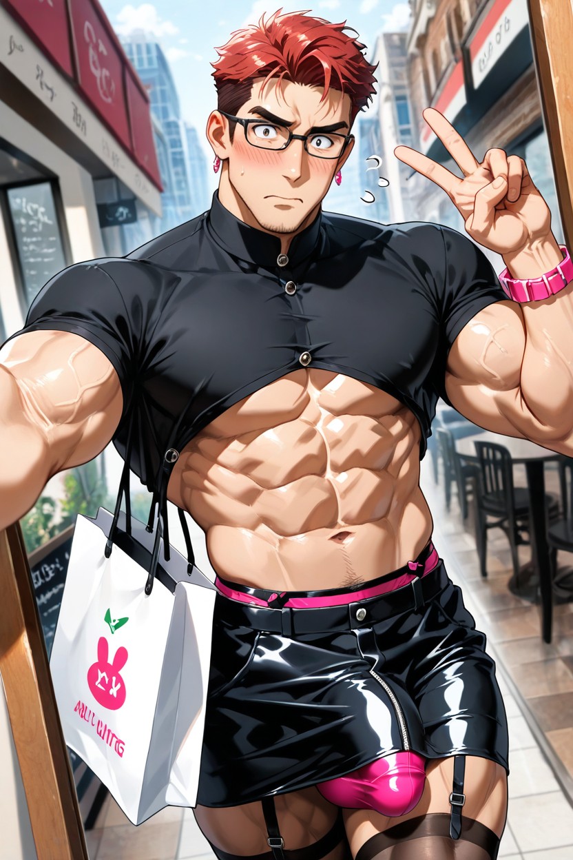 Blushing, Red Hair, Muscular AI Gay Porn