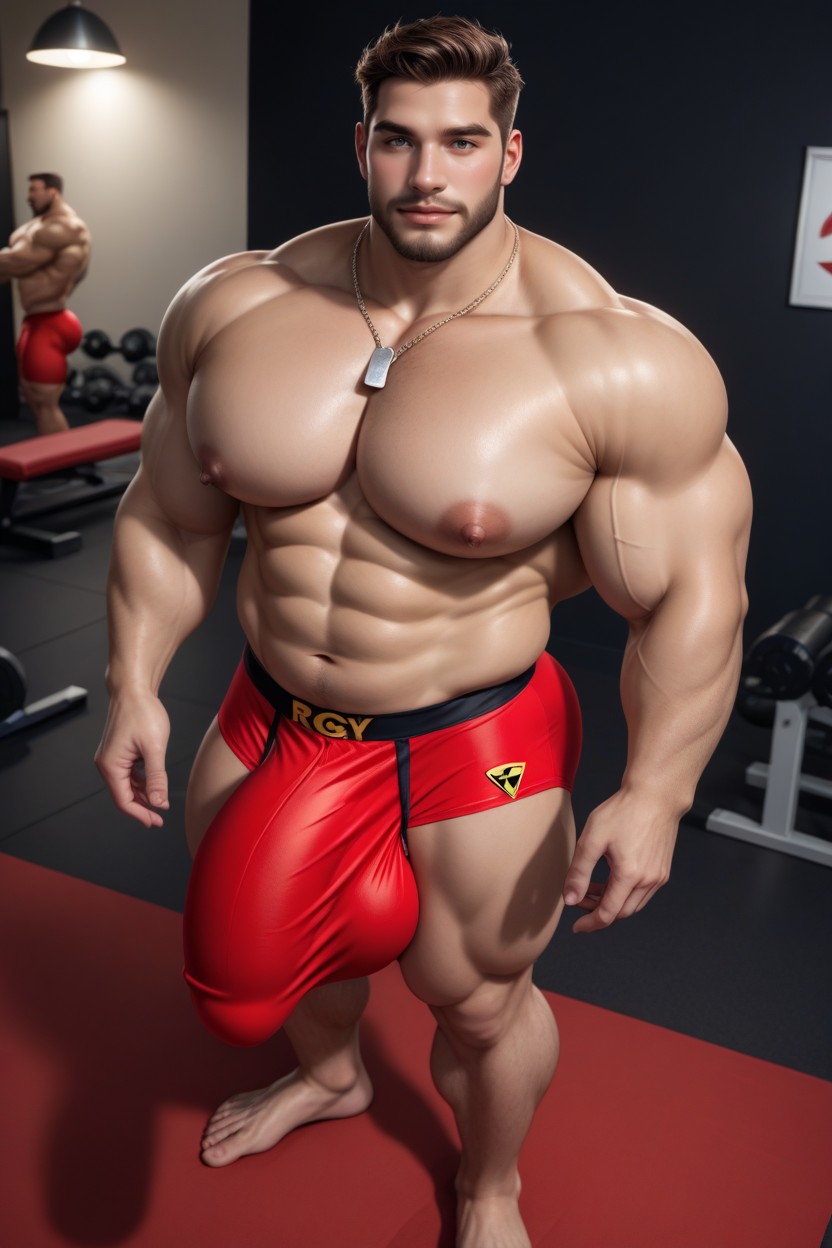 Bulge, Big Massive Pecs, Brown Beard AI Gay Porn