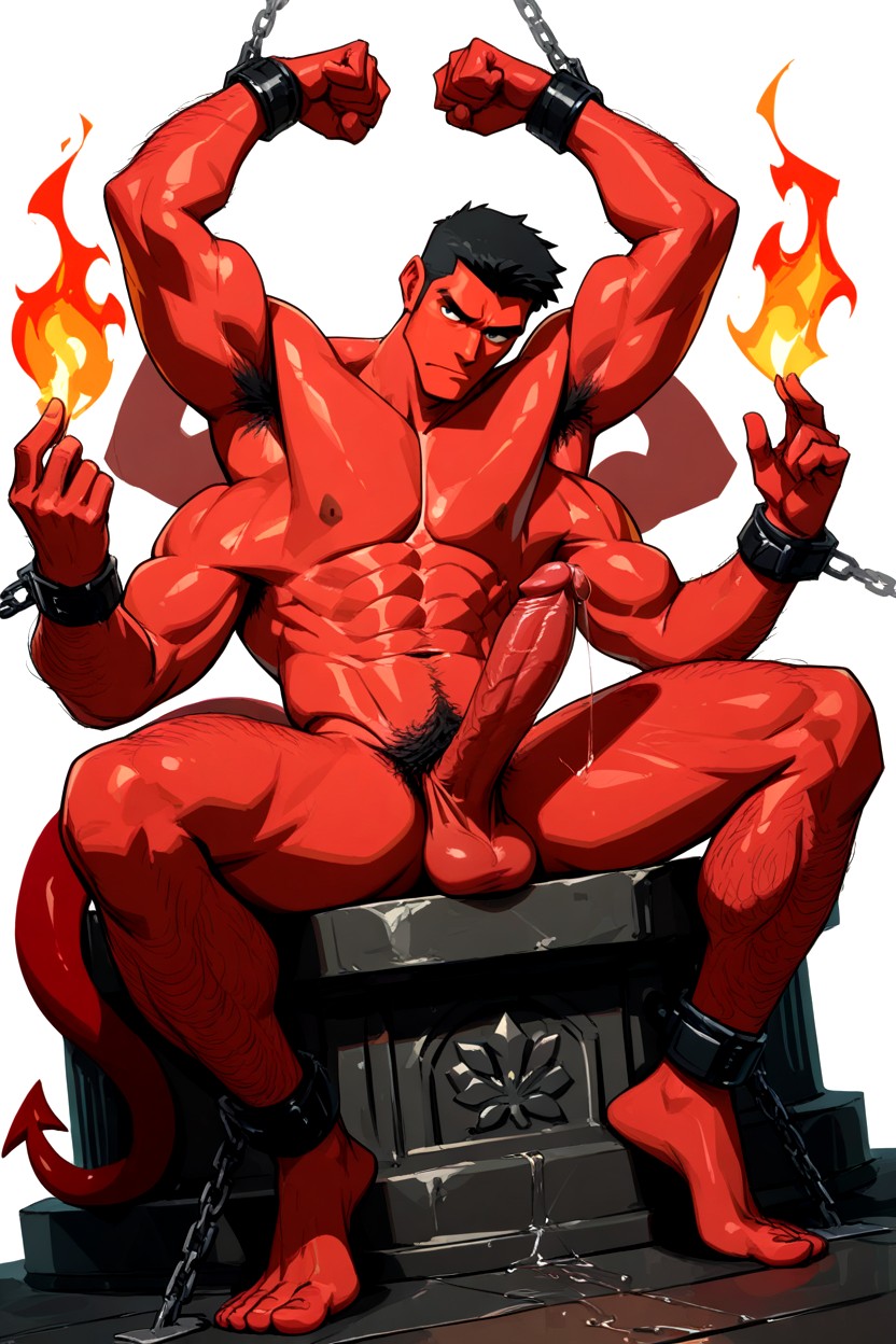1 Person, Eyes Growing On The Abs, Holding Flames AI Gay Porn