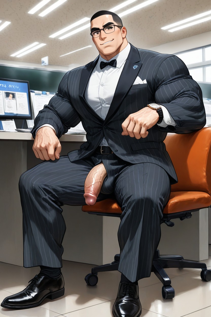 Square Face, Office Shirt, Extremely Muscular AI Gay Porn