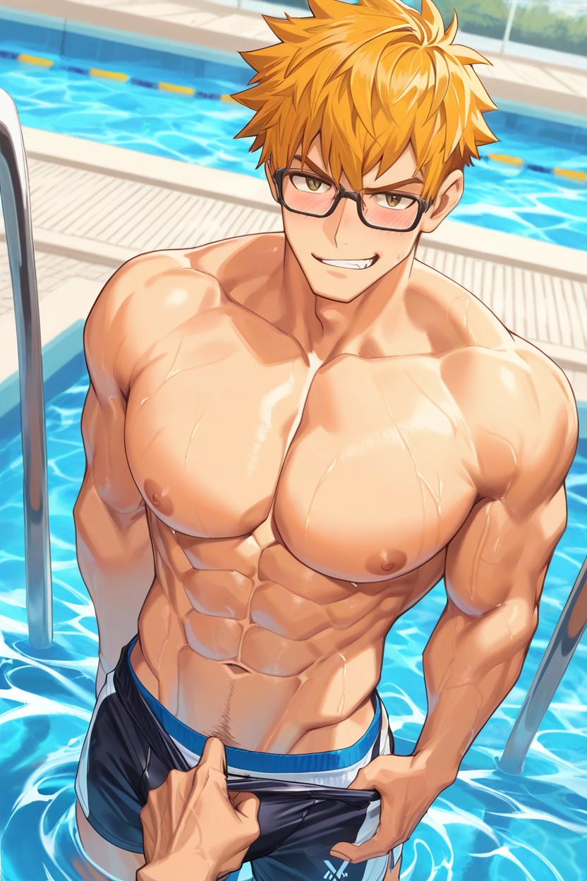 Standing In Water, Waist, Men Only AI Gay Porn