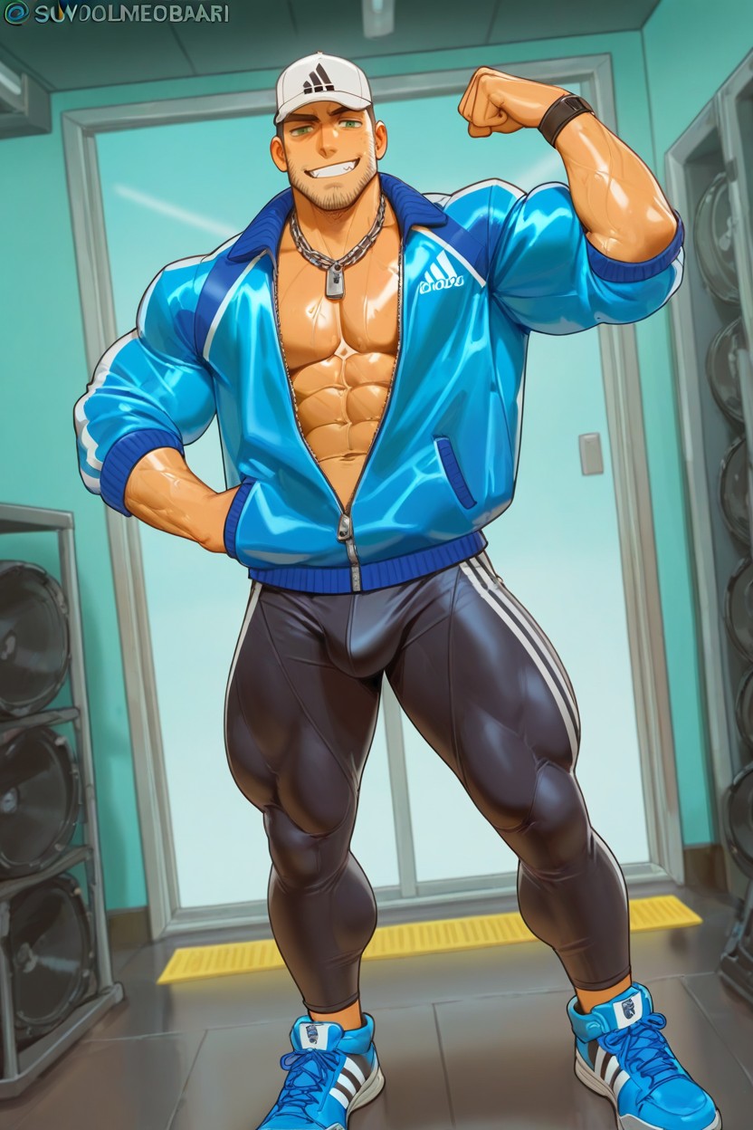 Strong Lines, Smug Expression White Backwards Cap, 正面視圖 AI同性戀黃片