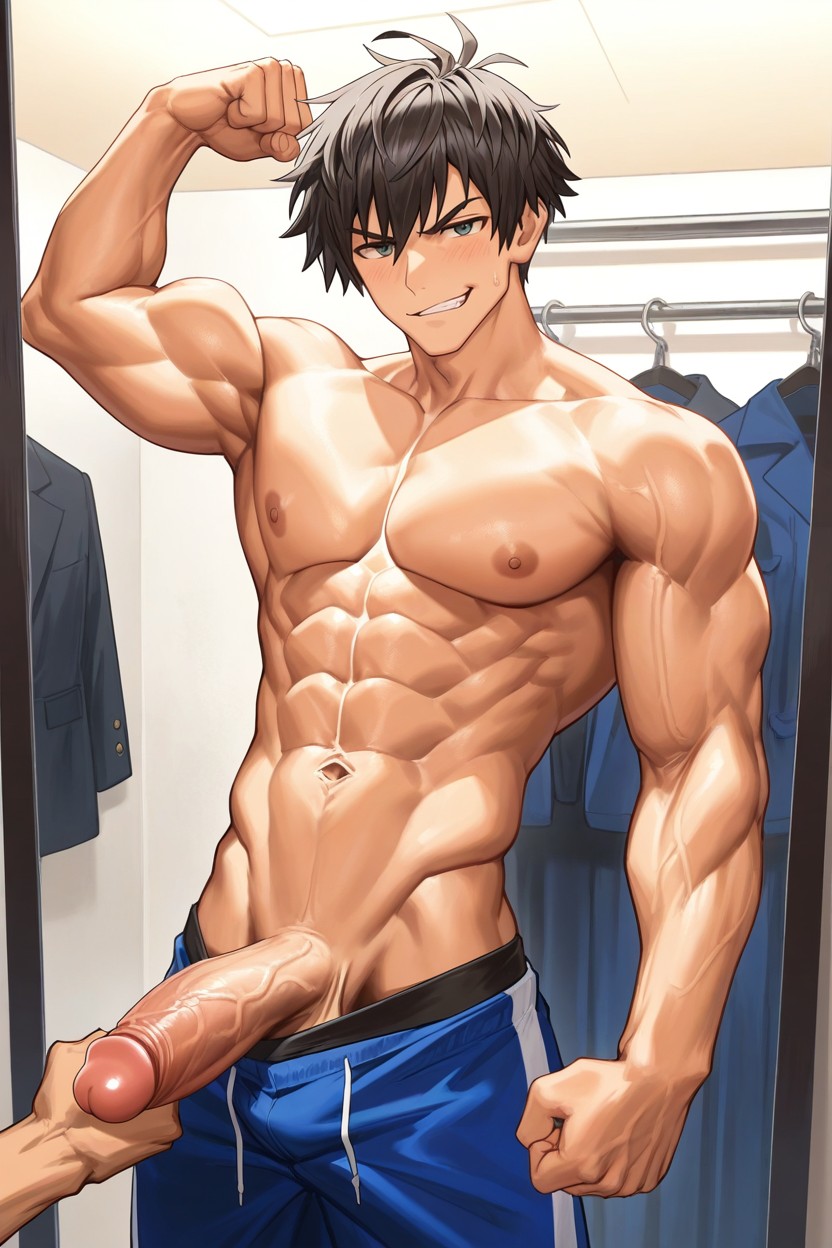 Massive Pecs, Smallcircumference Waist, Own's Erected Penis AI Gay Porn