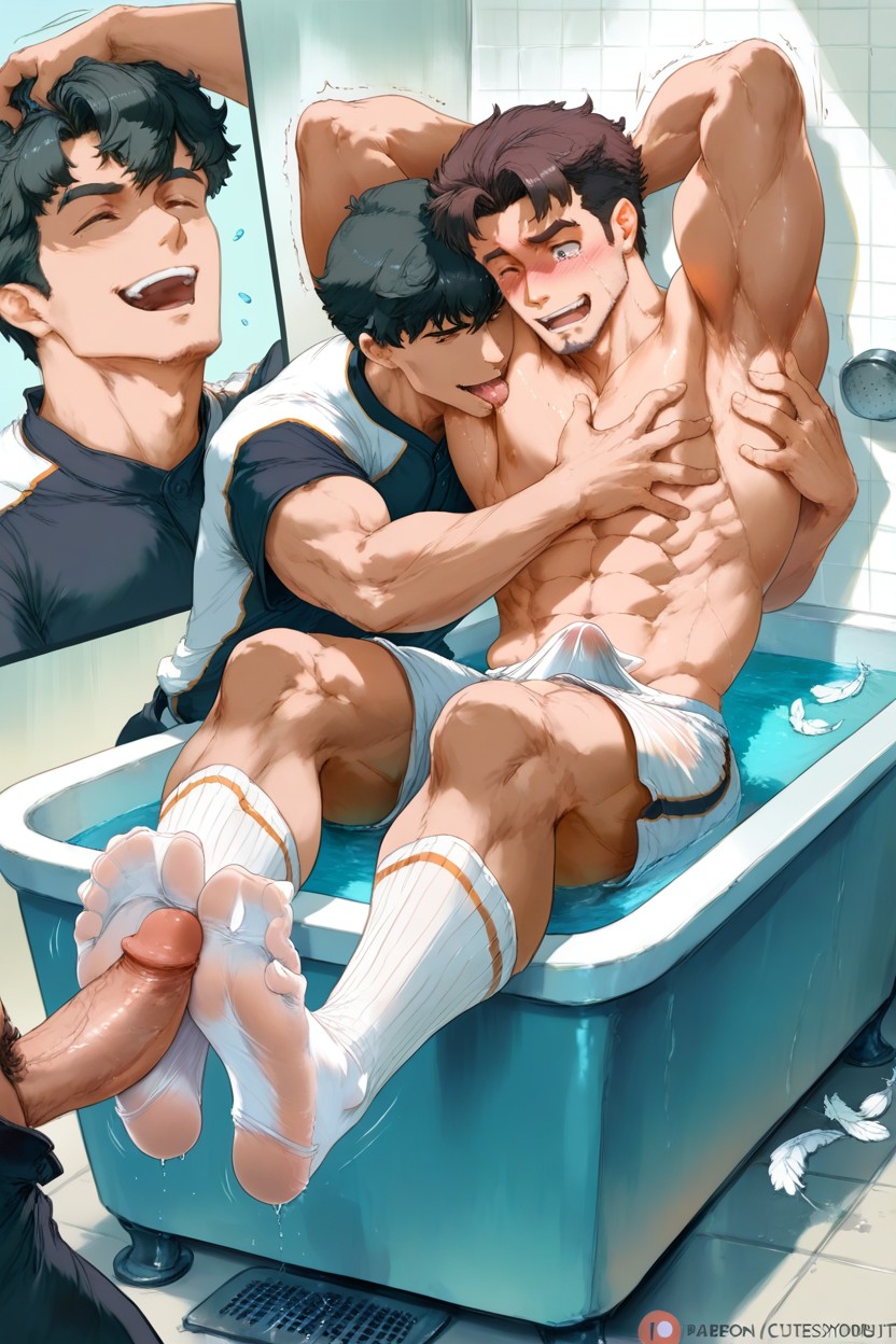 Jock Licking Soles Of His Feet, Baseball Uniform, Detailed AI Gay Porn