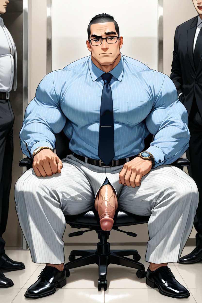 Mature Masculine Aura Broad And Full Face, Waistband Fully Fastened, Devilish Charm Pornografia gay com IA