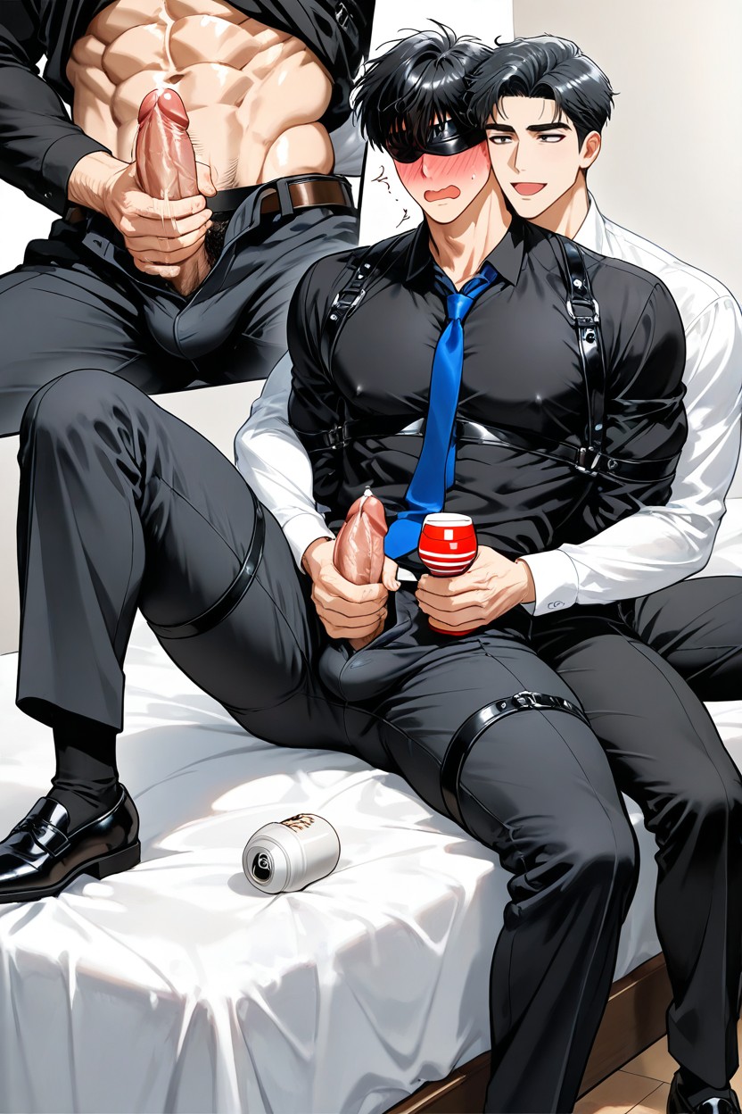 Lewd Expression Of The Person Behind, Male Masturbator Cover Penis, Moving AI Gay Porn