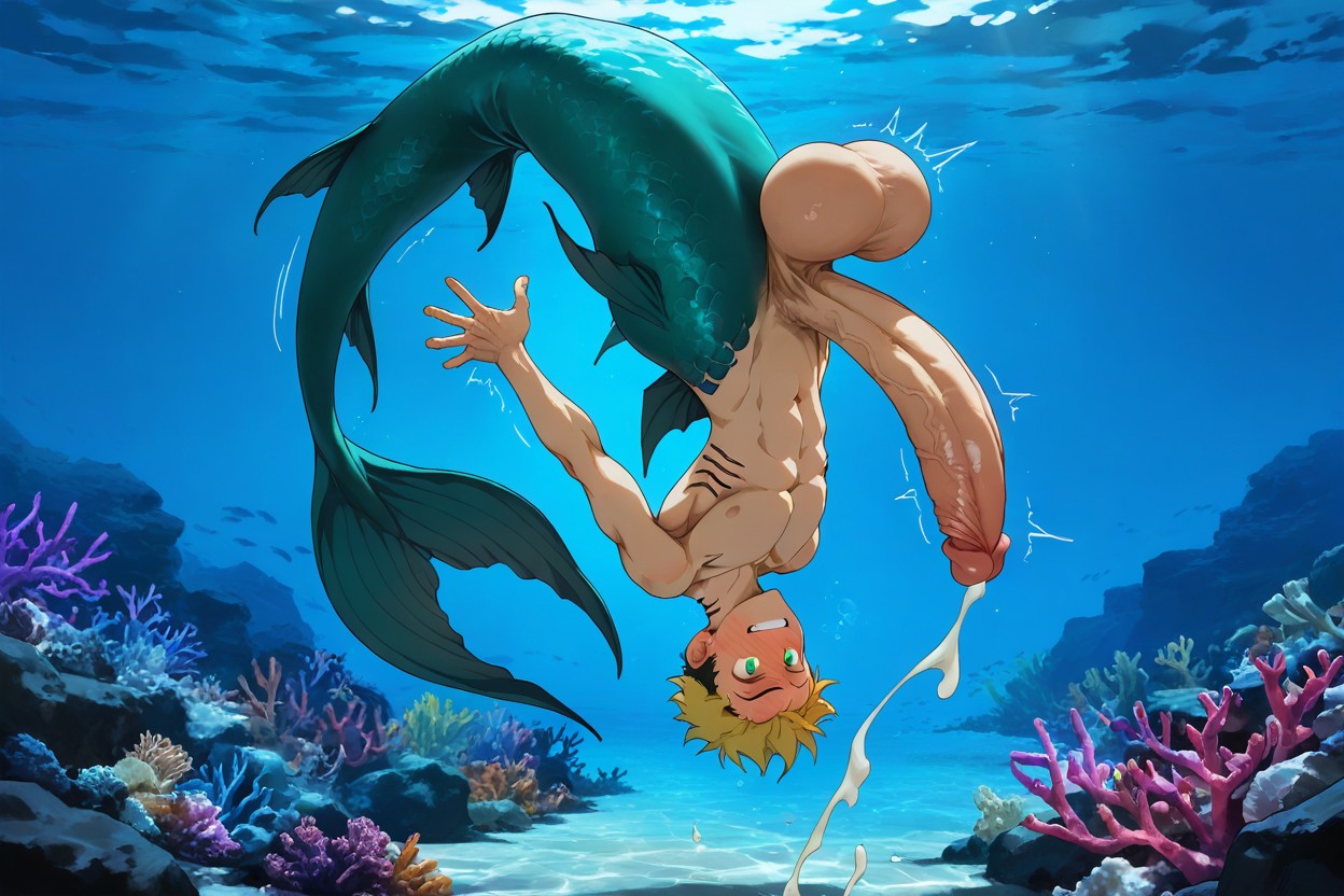 Shinra Kusakabe From En Enen No Shouboutai, Flowting Under Water, Merman AI Gay Porn