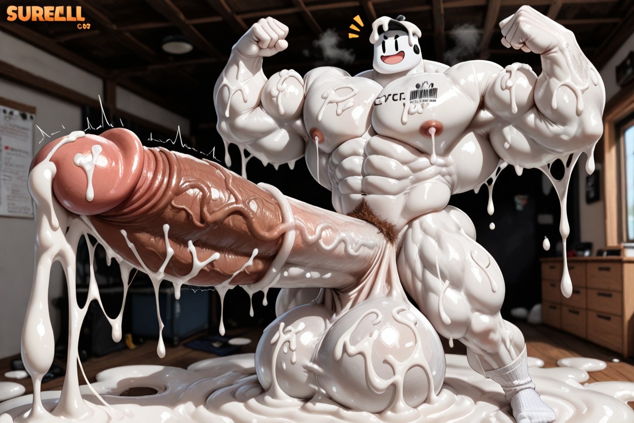 Massive Penis, Extremely Gigantic Slime, White Slime On Head And Hair AI Gay Porn