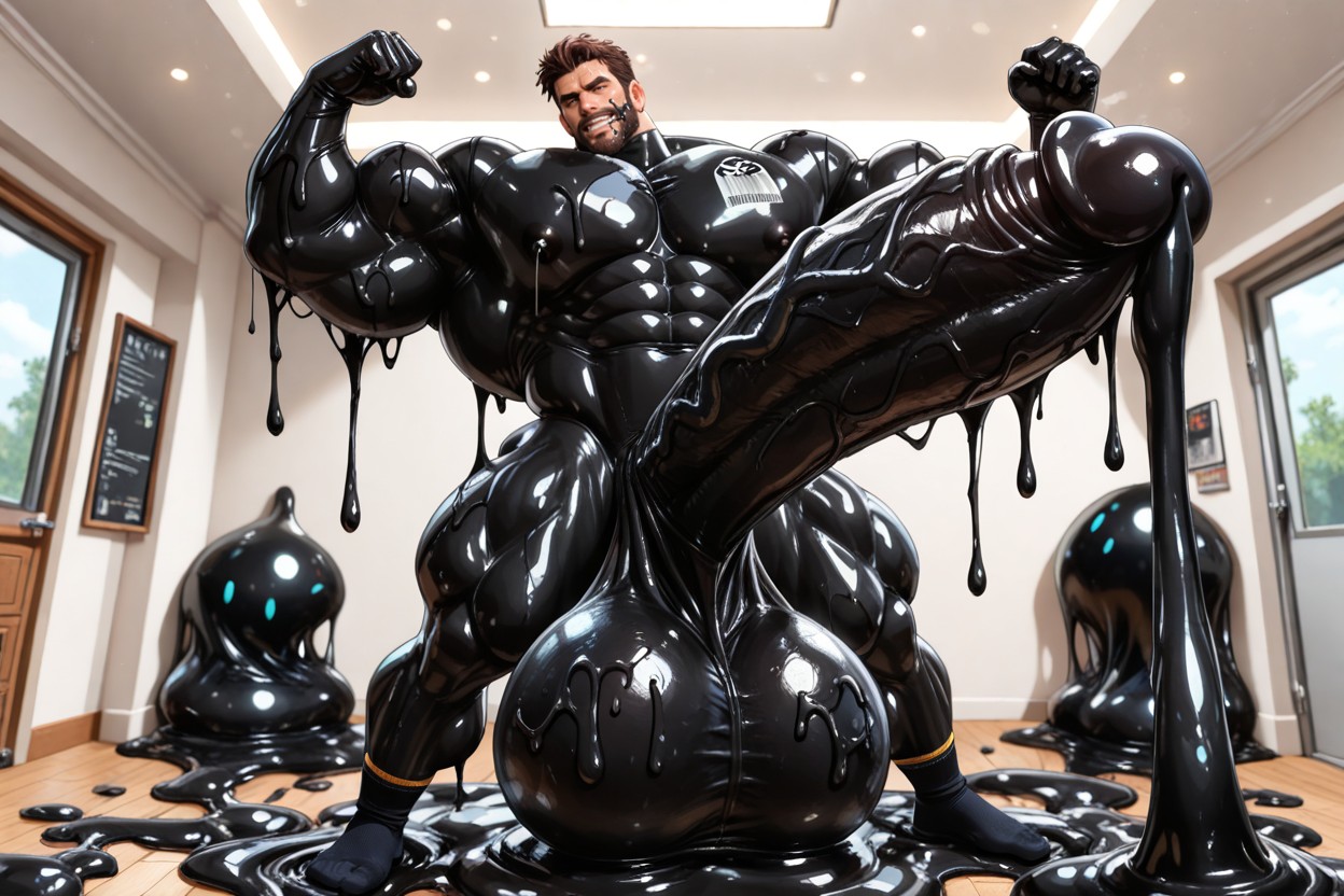 Black Slime On Chest, Black Slime On Abs, Hyper AI Gay Porn