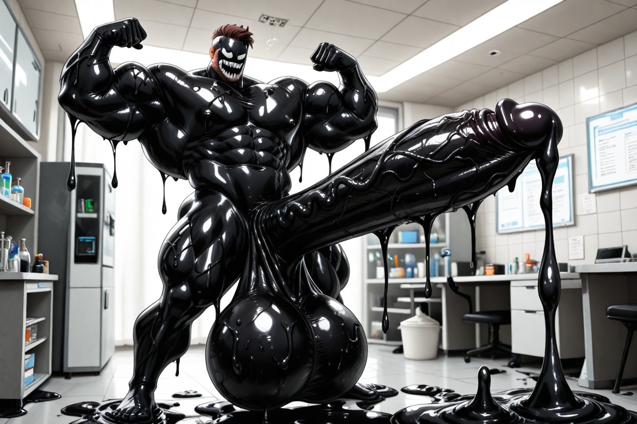 Black Slime On Biceps, Testicles Too Big, Penis Bigger Than Leg AI Gay Porn