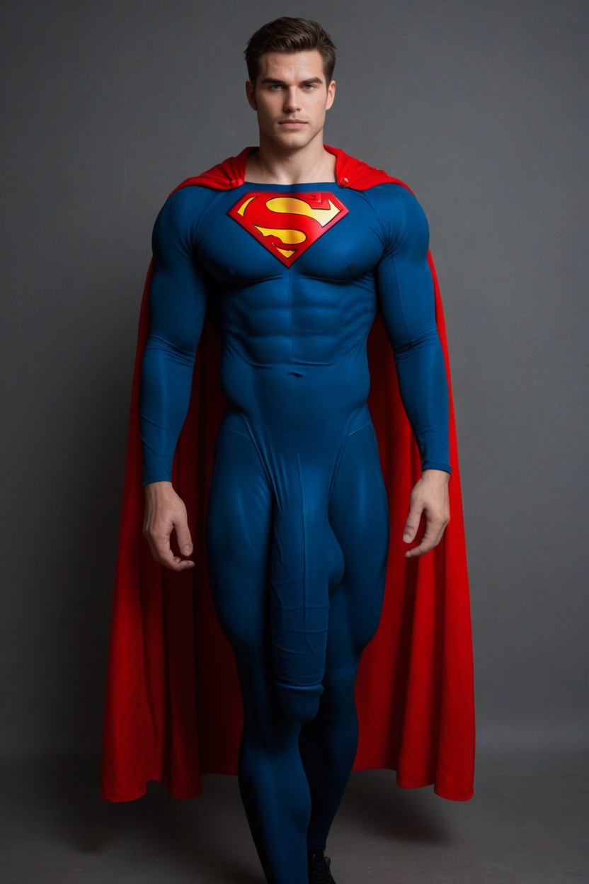 Penis Bulge, Spandex Wet Look Superman Suit, No Shadows AI Gay Porn
