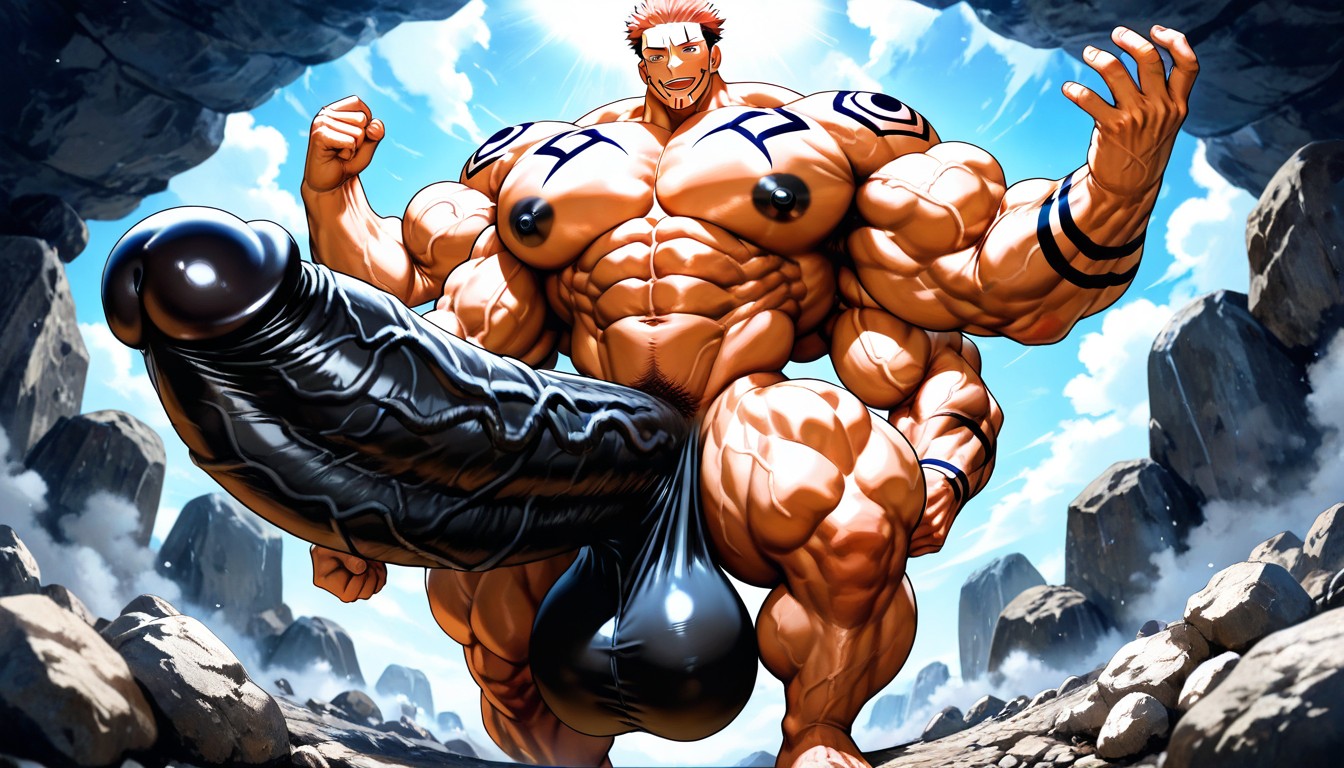 Bodybuilders, Enormous Bulging Chest And Arms, Vivid Cinematic Light Casting Rembrandt-style Deep Shadows On His Massive Bulking Body Porno gay IA