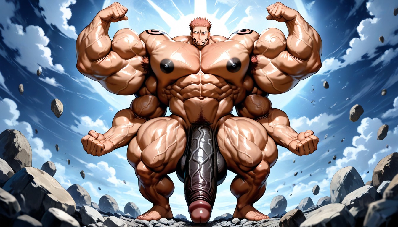 Extremely Large Ass, Tall Muscular Physique, Black Penis AI Gay Porn