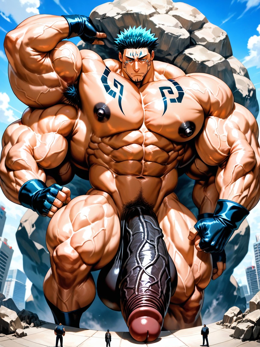 Erect Up, Vivid Cinematic Light Casting Rembrandt-style Deep Shadows On His Massive Bulking Body, Foreskin AI Gay Porn