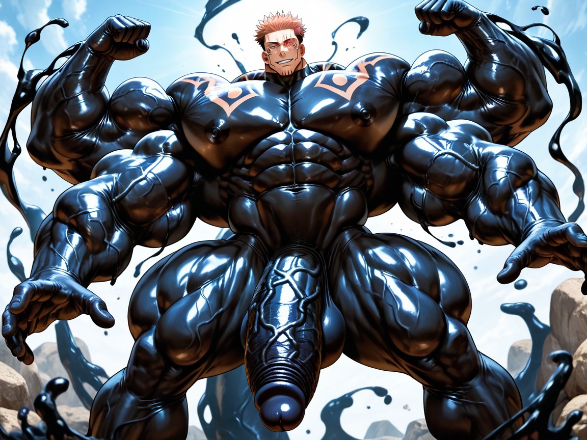 Vivid Cinematic Light Casting Rembrandt-style Deep Shadows On His Massive Bulking Body, Massive Cock, Powerful Thick Thighs AI Gay Porn