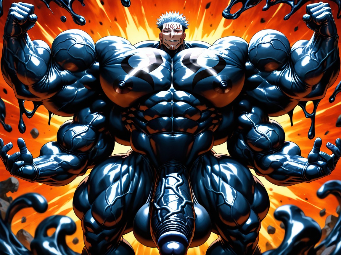 Enormous Bulging Chest And Arms, Absurdly Long Oversized Hyper Penis, Tattoos Porno gay IA