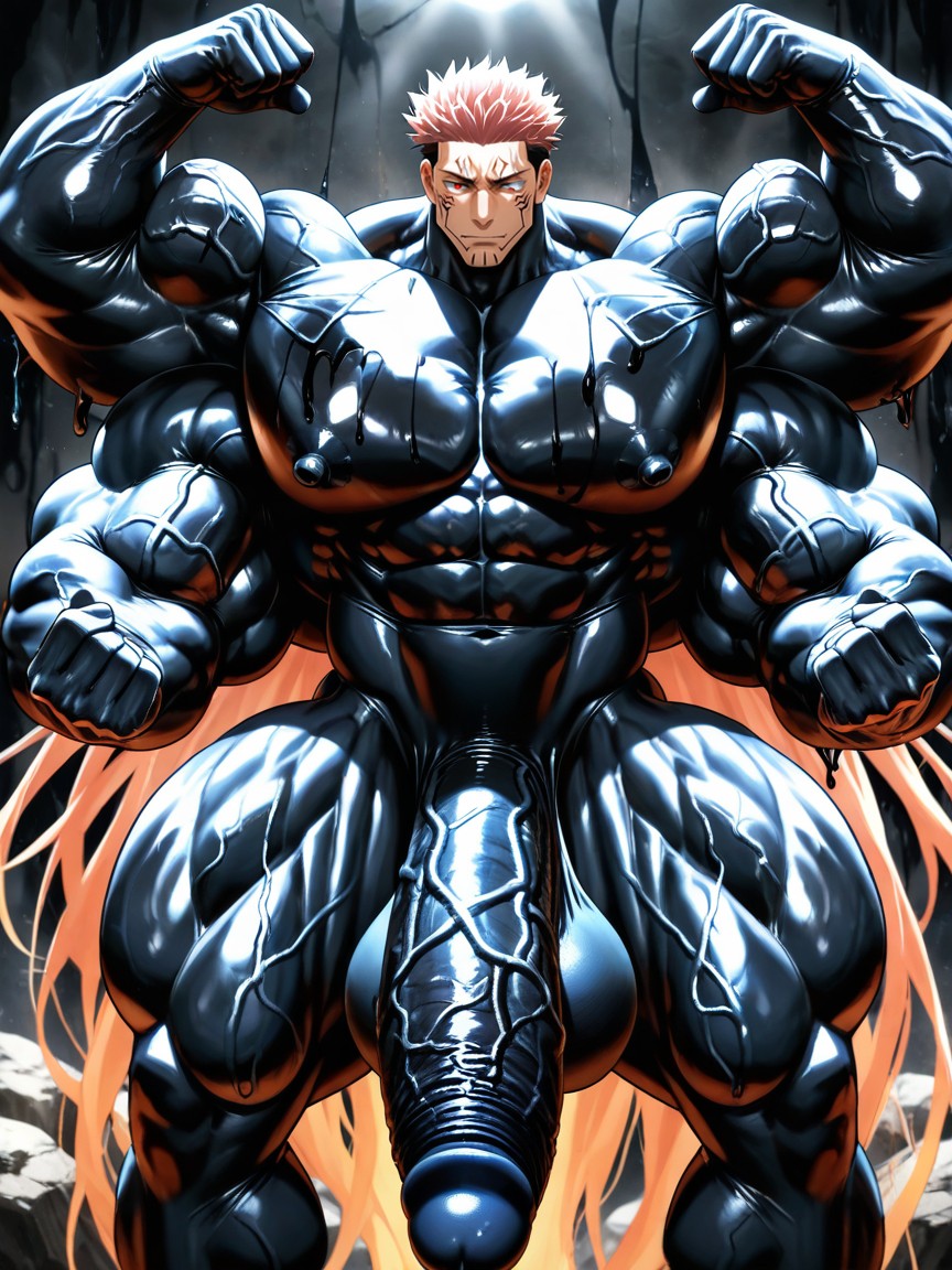 Black Goo Latex, Cock Bigger Than Leg, Hyper-muscular AI Gay Porn