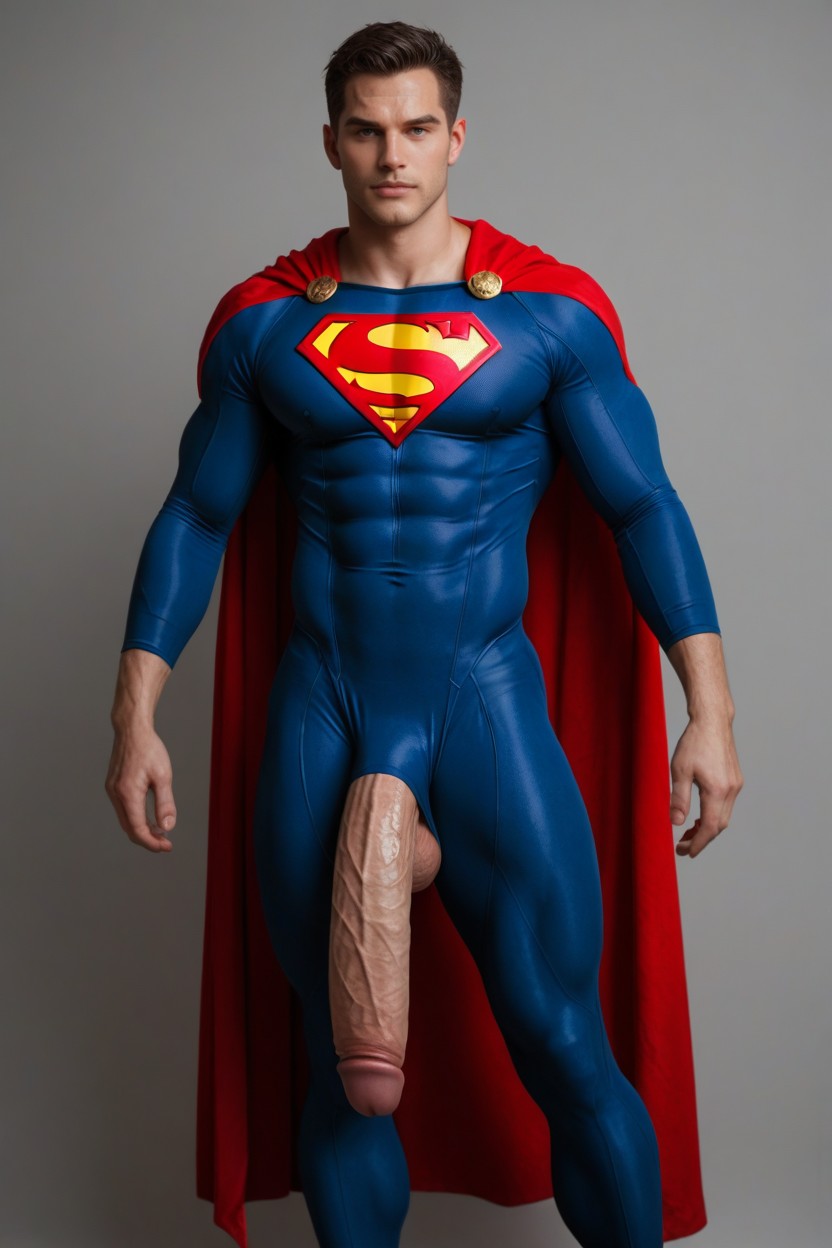 Tasteful Photo, Fully Clothed Superman With Giant Bulge Outline Under Clothes, Gigantic AI Gay Porn