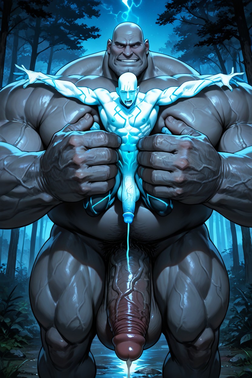 Human Fuckboy Is Arching His Back, Musclegut, Puffy Blue Nipples AI Gay Porn