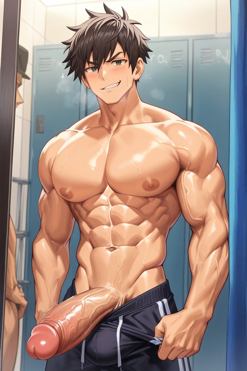 Own's Cock On Pecs, Own's Erected Penis, Contracting Muscles AI Gay Porn