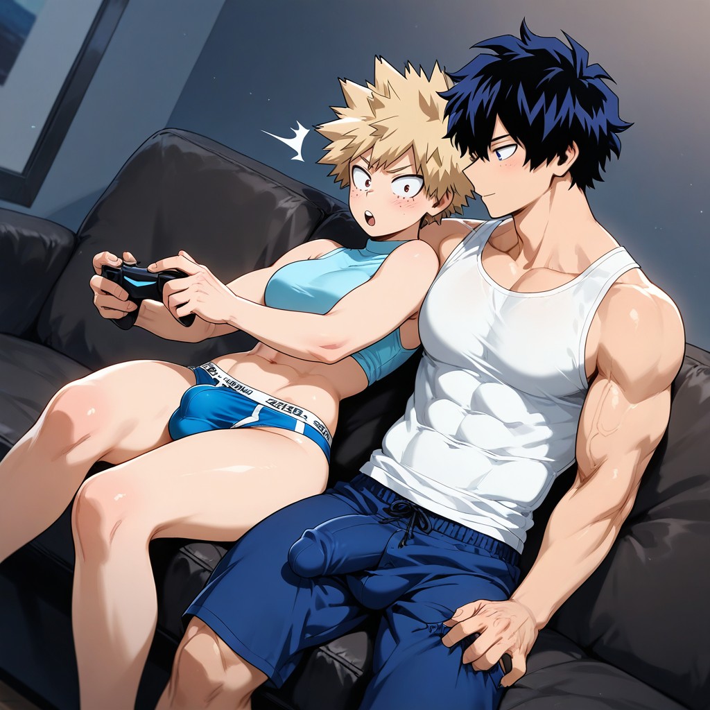 Surprised, Exposed Stomach, Medium Ass AI Gay Porn