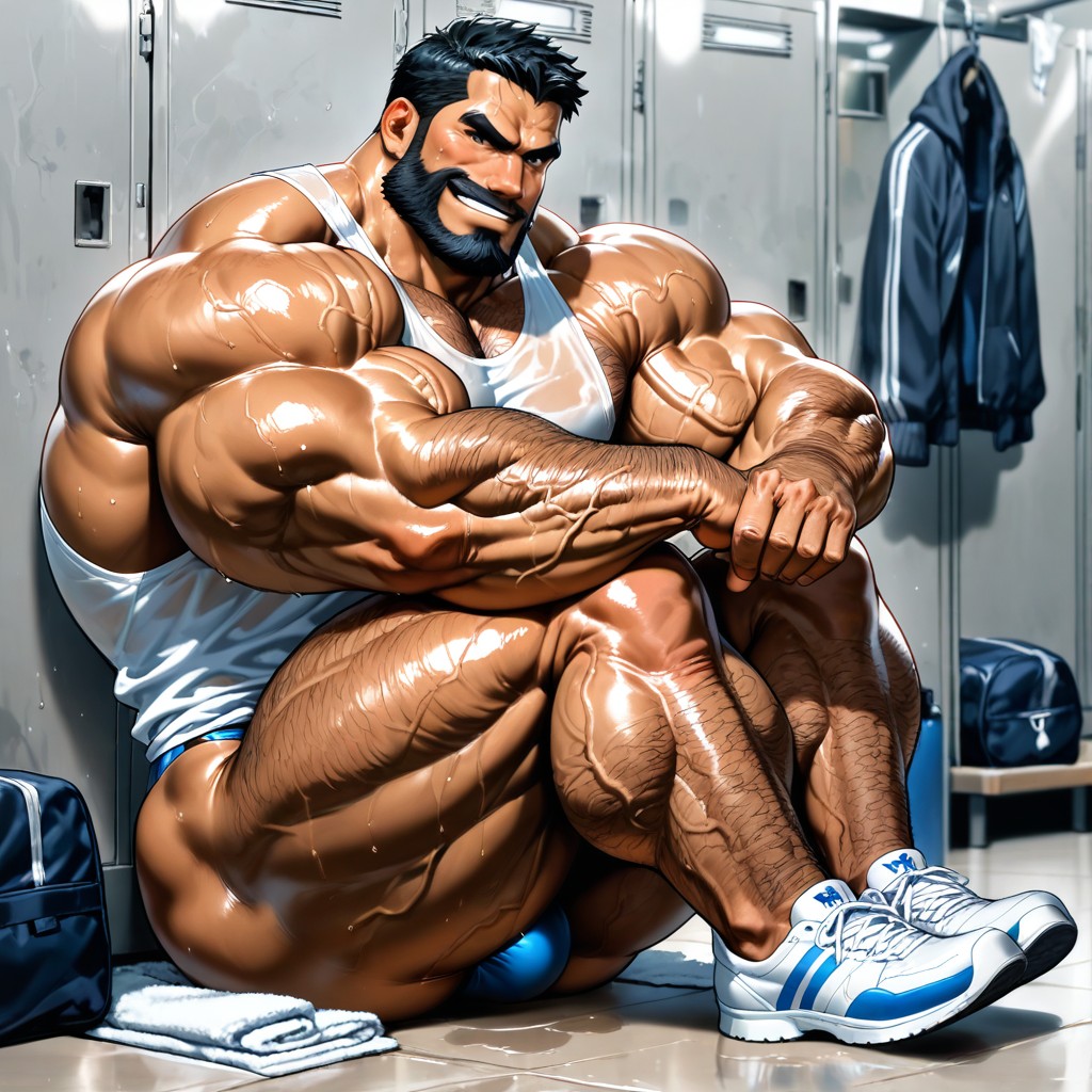 Sitting Down On A Bench, Muscular Legs, High Definition AI Gay Porn