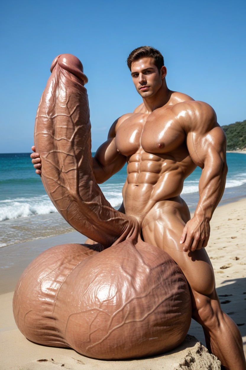 Oversized Hyper Long Penis, Extreme Hyper Testicles, Sitting Porno gay IA