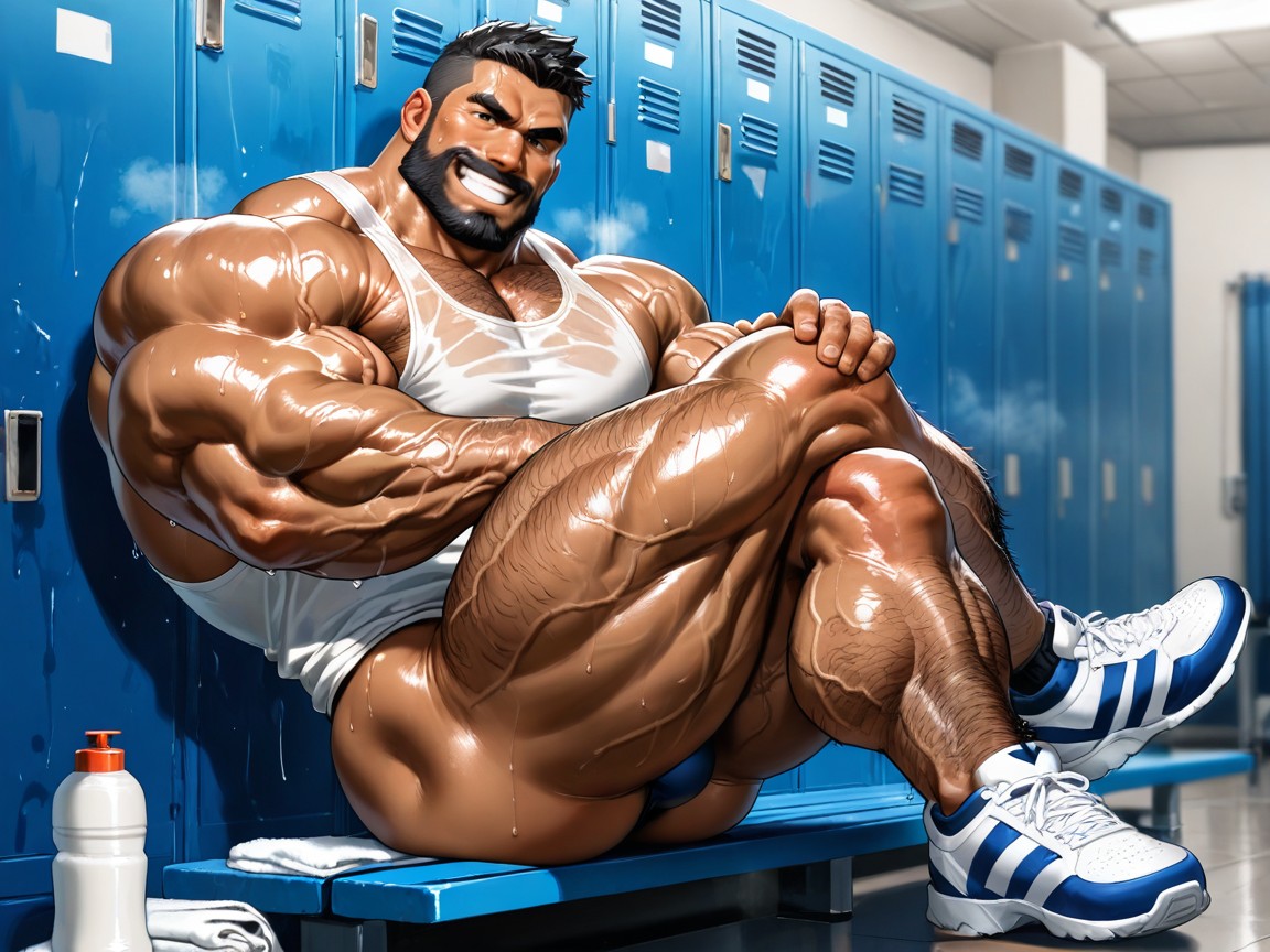 Sitting Down On A Bench, Veiny Legs, Masculine AI Gay Porn