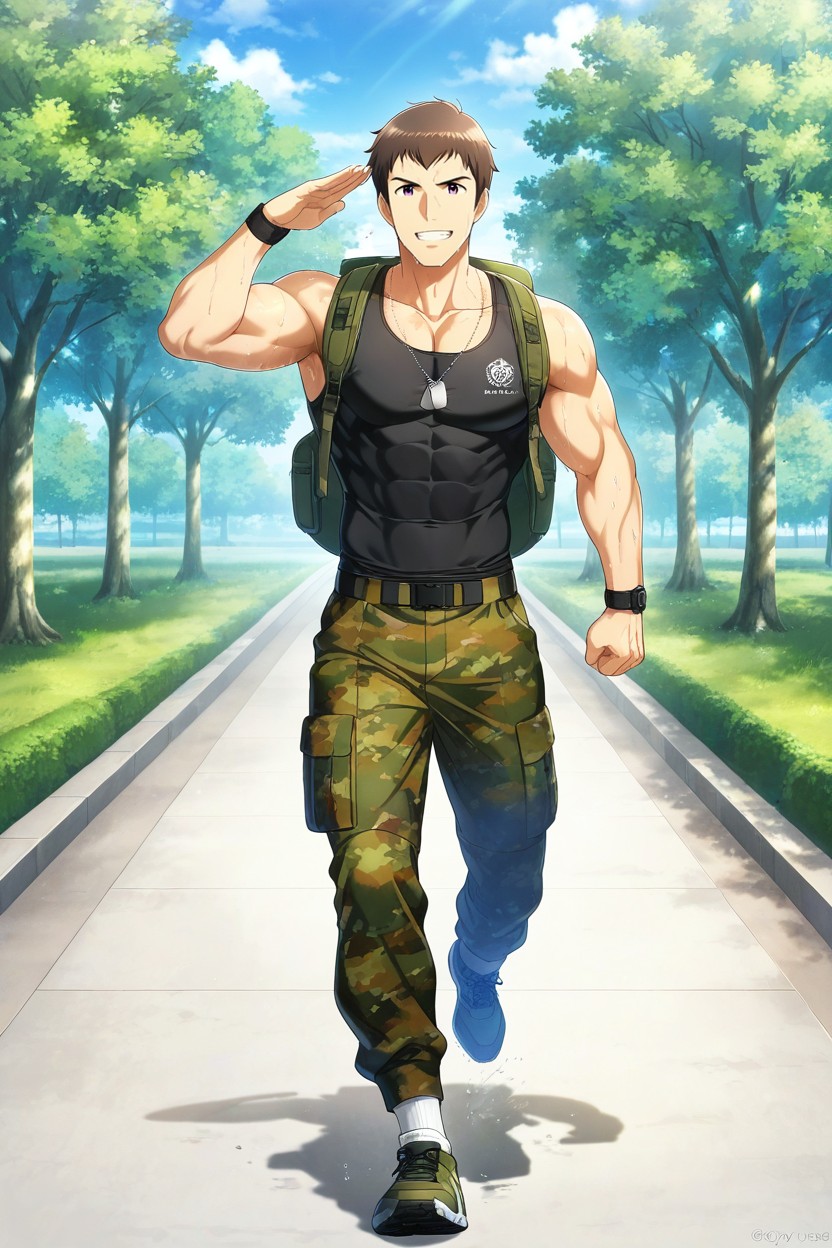 Afternoon, Man Running In A Park, Tall AI Gay Porn