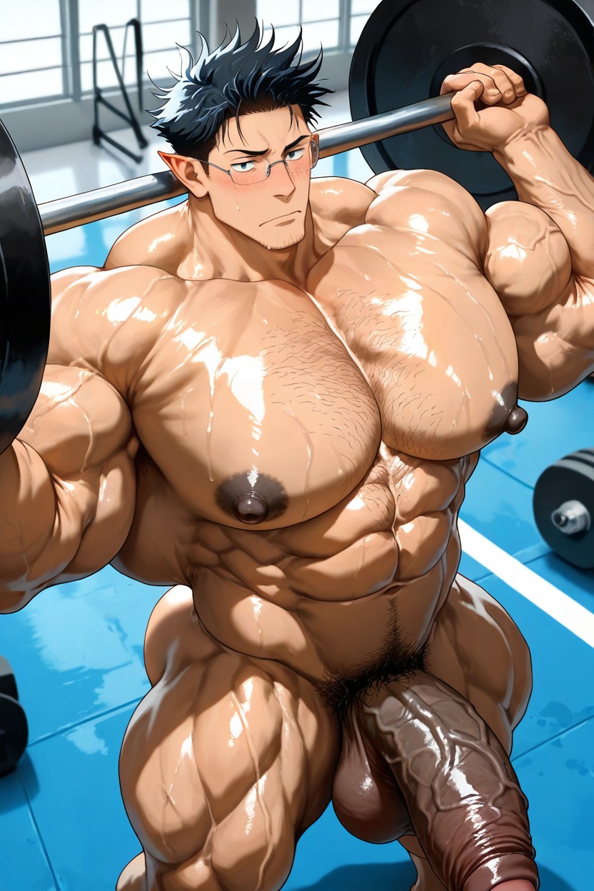 Cumshot, Gigantic Muscles, Hands Holding A Barbell AI Gay Porn