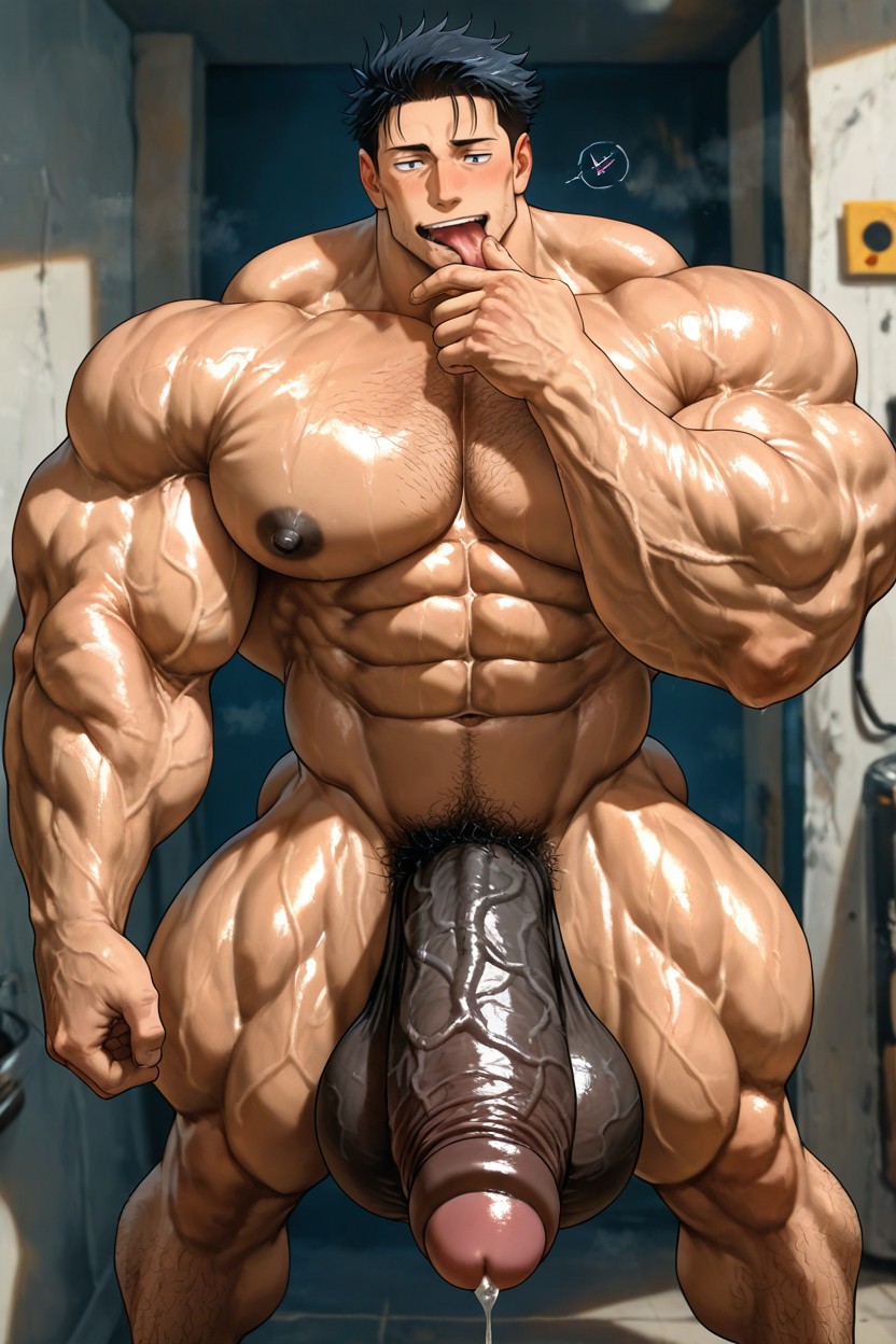 Oiled Skin, Toji Fushiguro From Jujutsu Kaisen, Detailed Face Pornografia gay com IA