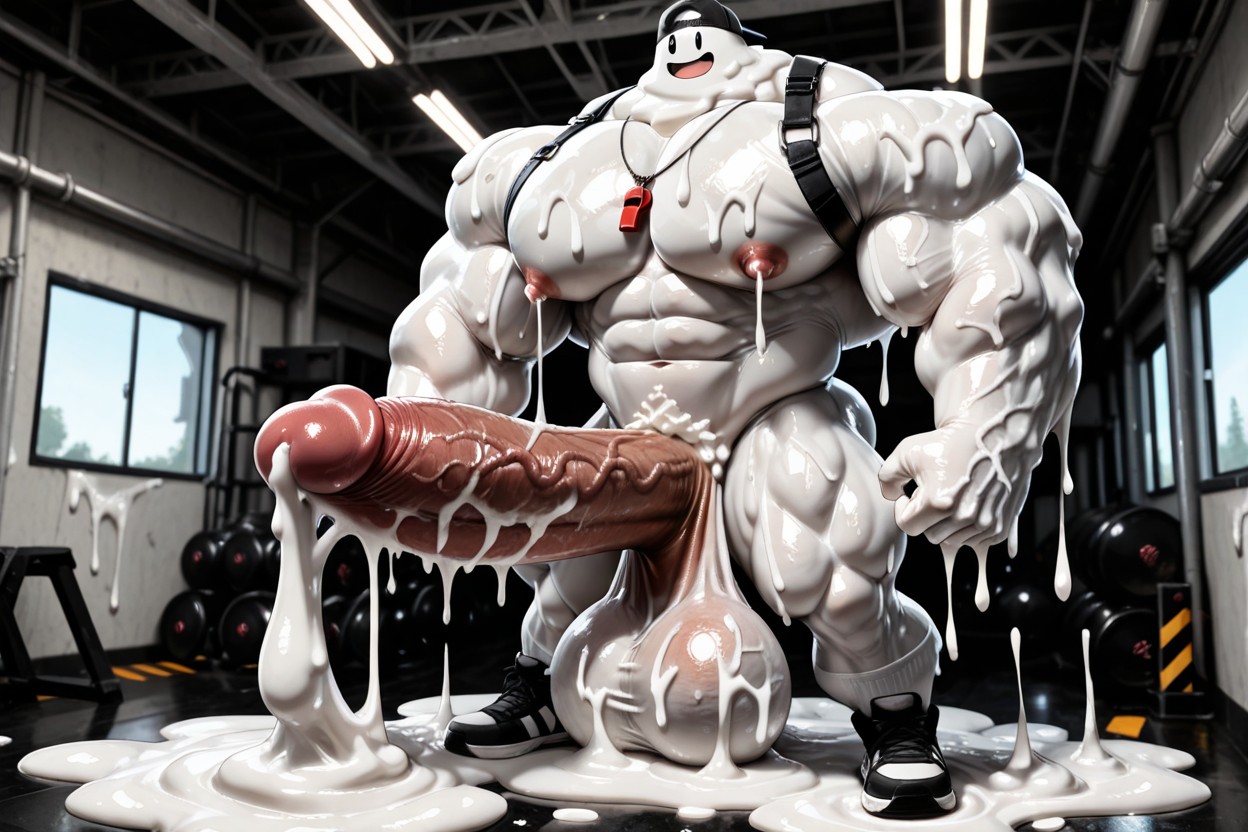 Body Coated In White Slime, Testicles Too Big, Hyper Detailed Genitals AI Gay Porn