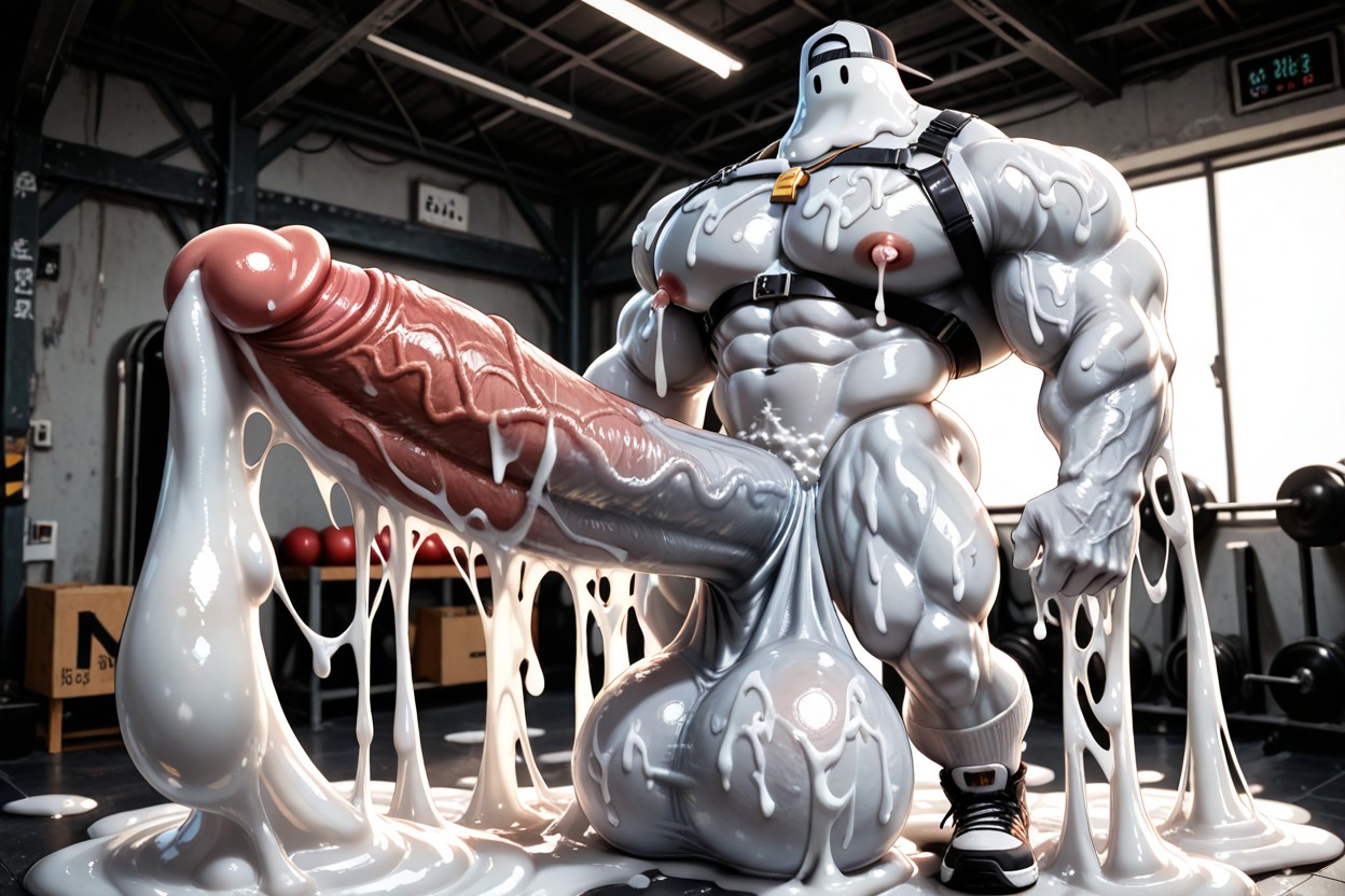 Body Is Coated With Thick Layer Of White Slime, Chest Coated With White Slime, Hyper AI Gay Porn