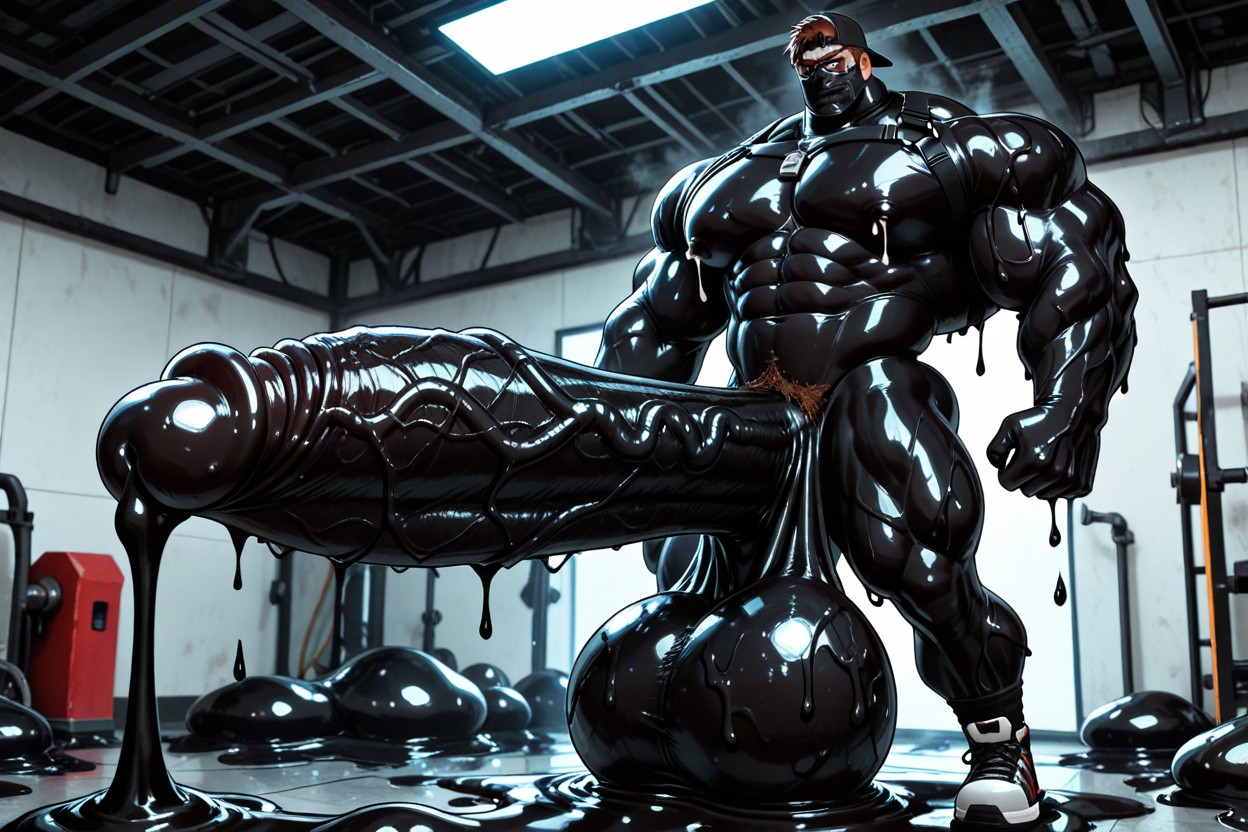 Body Coated With Black Slime, Naked, Oiled Skin AI Gay Porn