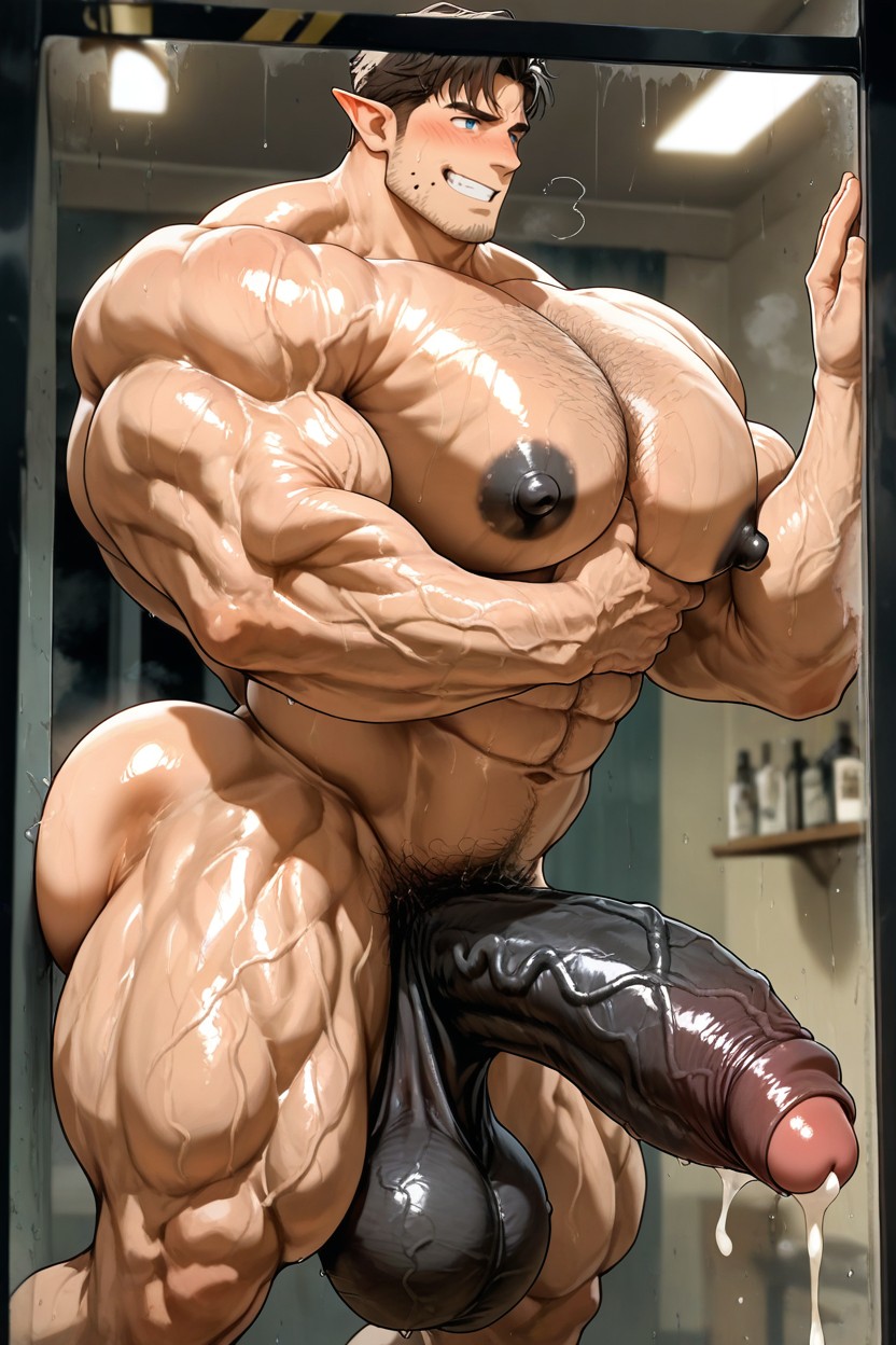 Stuck On The Glass, Hairy Crotch, Masculine AI Gay Porn