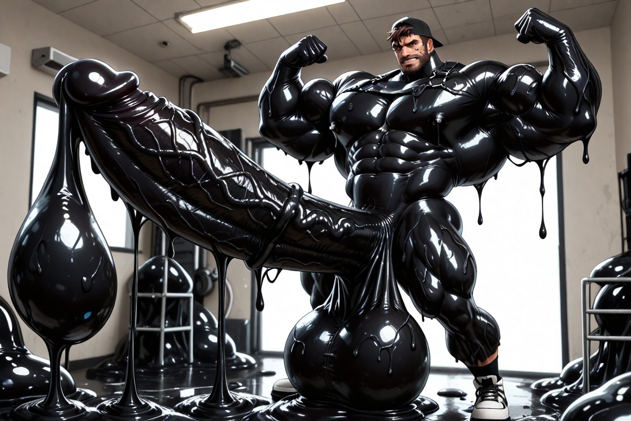 Black Slime Spraying Everywhere, Long Strands Of Black Slime, Black Slime On Chest AI Gay Porn
