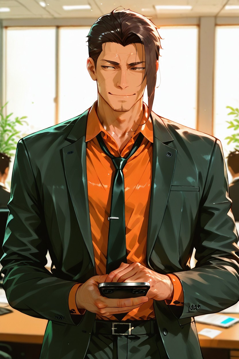 Fit Body Only, Left Hand Smartphone, Wearing A Business Suit AI Gay Porn