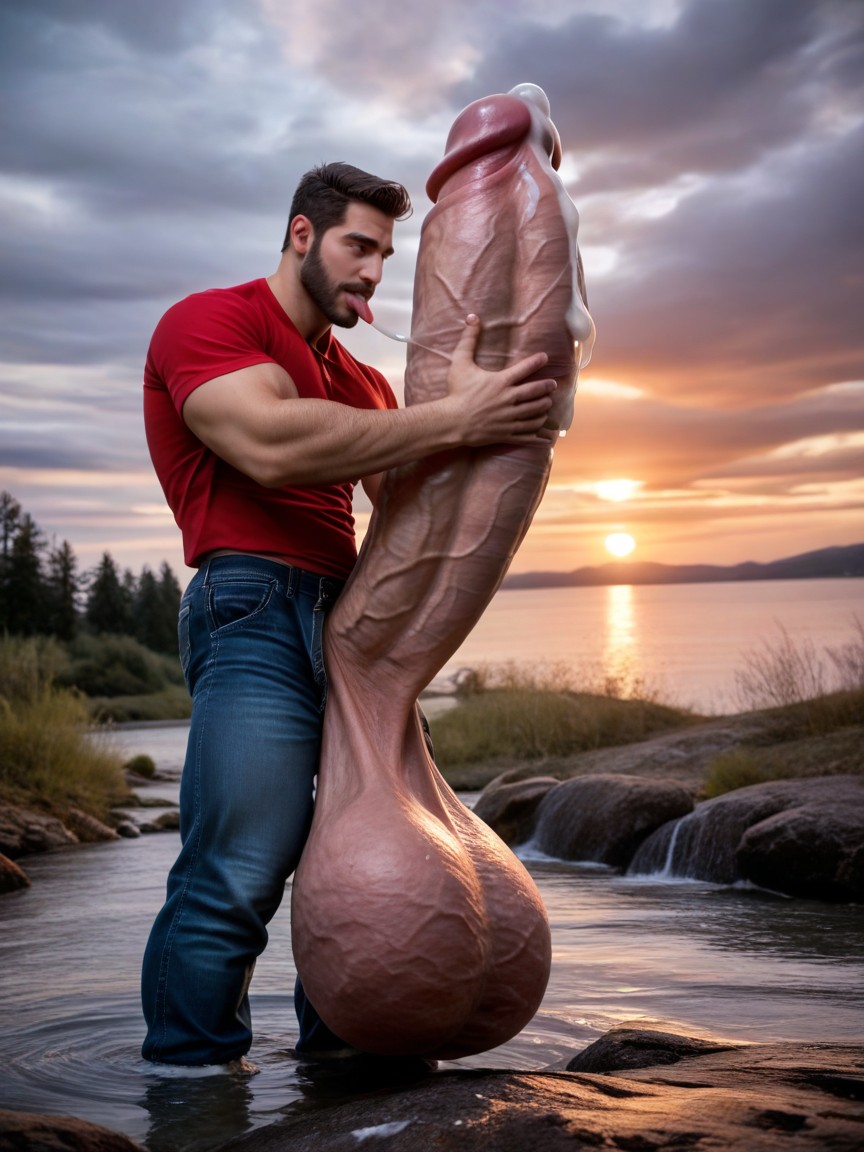 Holding Cock With Both Arms, Photorealistic, Full Body Visible Porno gay IA