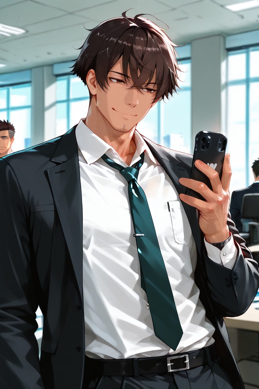 Left Hand Smartphone, 18+, Wearing A Business Suit AI Gay Porn