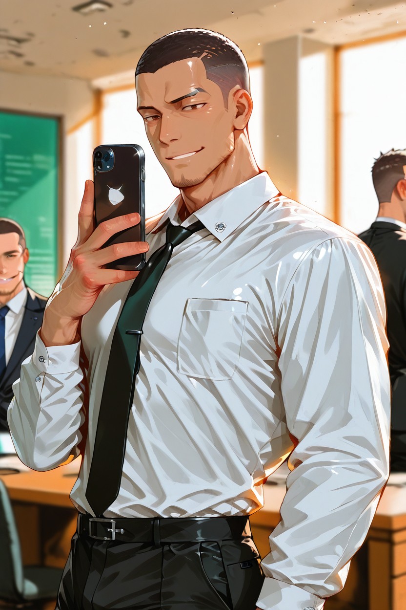 Traje De Negocios, Brown Eyes, One Middle-aged Man Only Porno gay IA