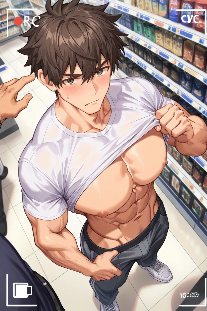 Smallcircumference Waist, Massive Pecs, View From Above ゲイAIポルノ
