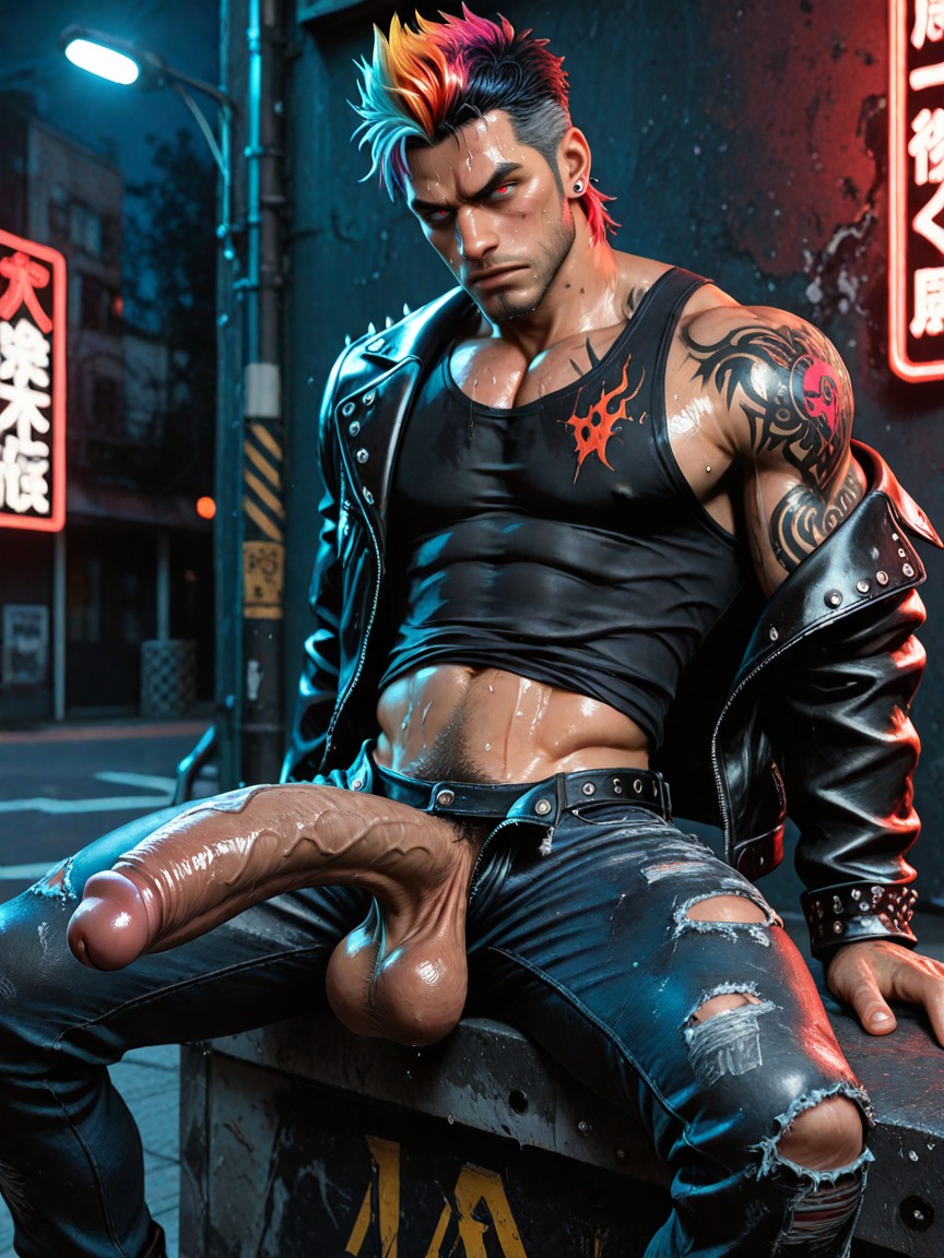 20+, Ripped Black Shirt Completely Torn Open, 非常に大きい ゲイAIポルノ