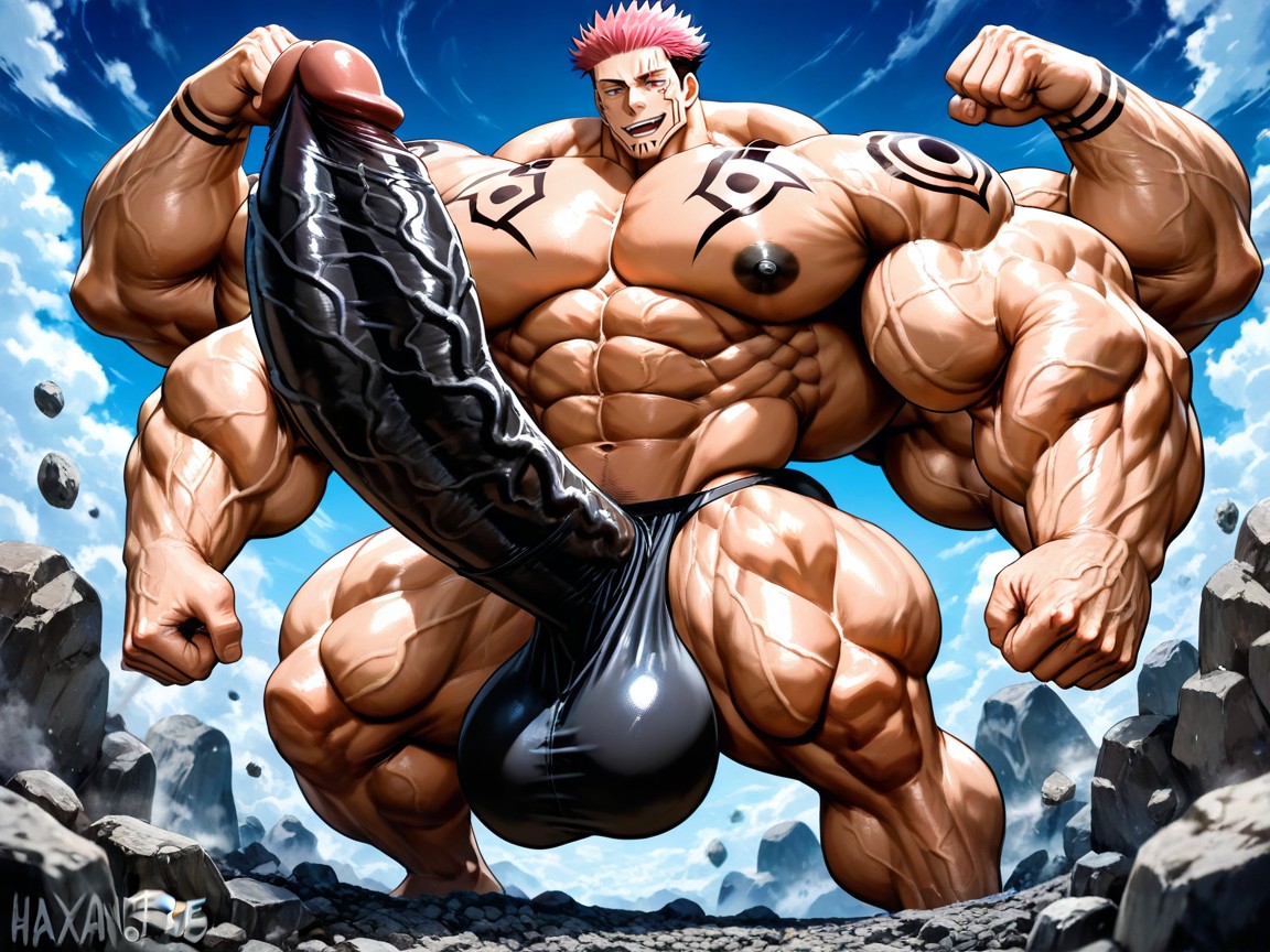 Erect Up Penis, Black Nipples, Muscles Surdimensionnés Porno IA Gay