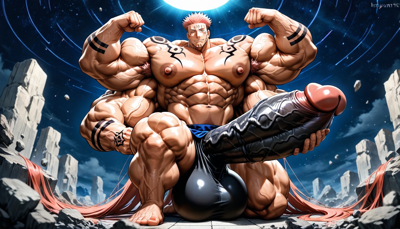 Gigantic Muscles, Absurdly Long Oversized Hyper Penis, Hyper Macro AI Gay Porn